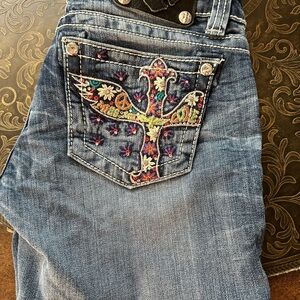 Miss Me Blue Boot Cut Jeans with Multicolor Embroidery
